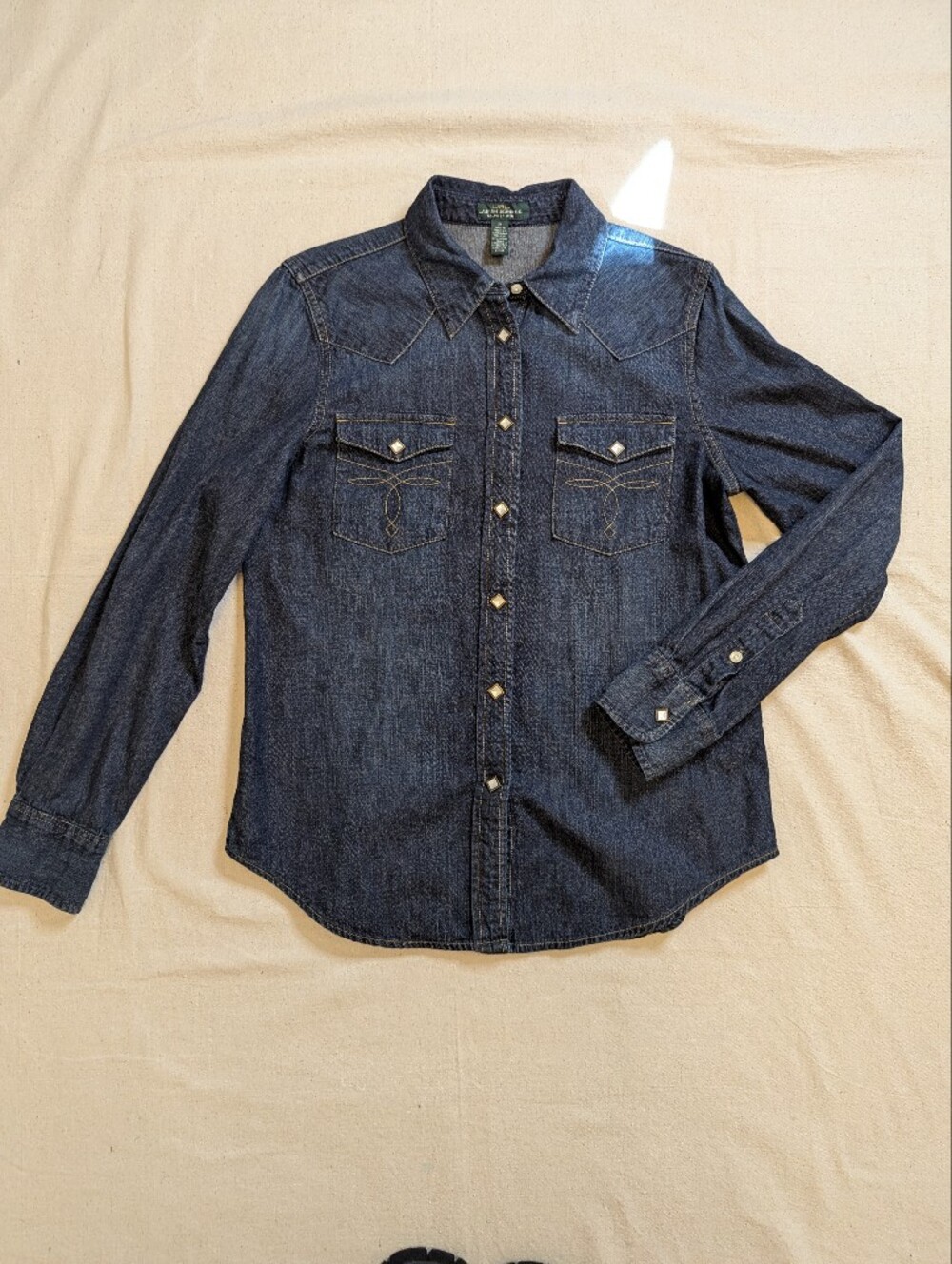 Ralph Lauren Jeans Co. Dark Blue Chambray Western Snap Front Shirt